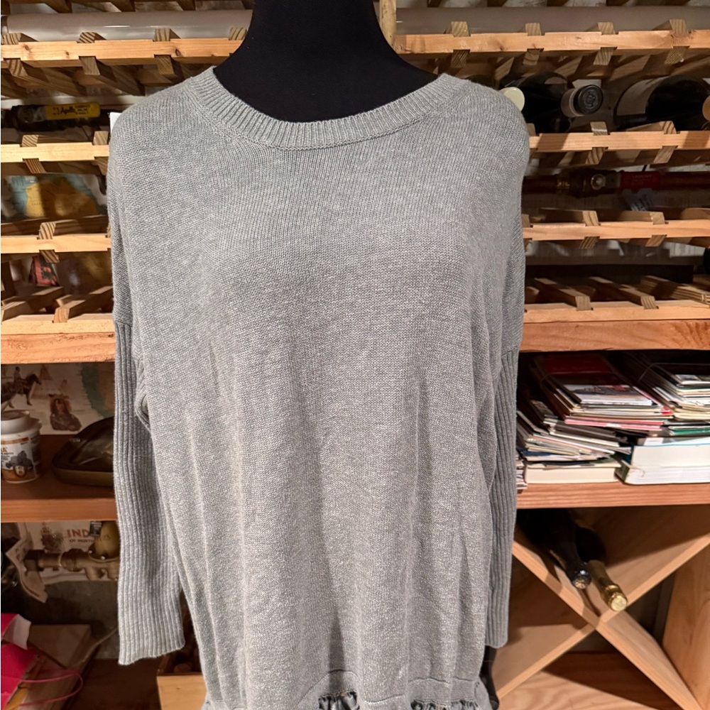 Lisa‎ Rinna Collection Gray Ruffle-Hem Knit Pullover
